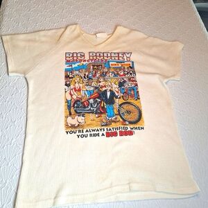 Vintage 90s Big Johnson Motorcycles Bike Week Waffle Knit Tshirt L/XL